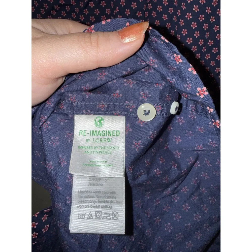 J.Crew Secret Wash Shirt Small Classic Fit Short Sleeve Navy Pink Floral Stretch